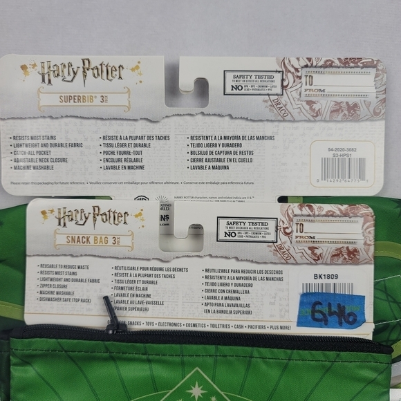 NWT set of Harry Potter Slytherin bibs & snack bag - Picture 4 of 4